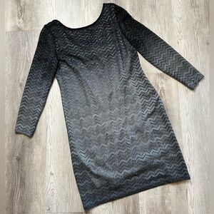 Vintage Onyx Nite Grey Hombre Shimmering Dress Midi Size 16 long sleeve Backless